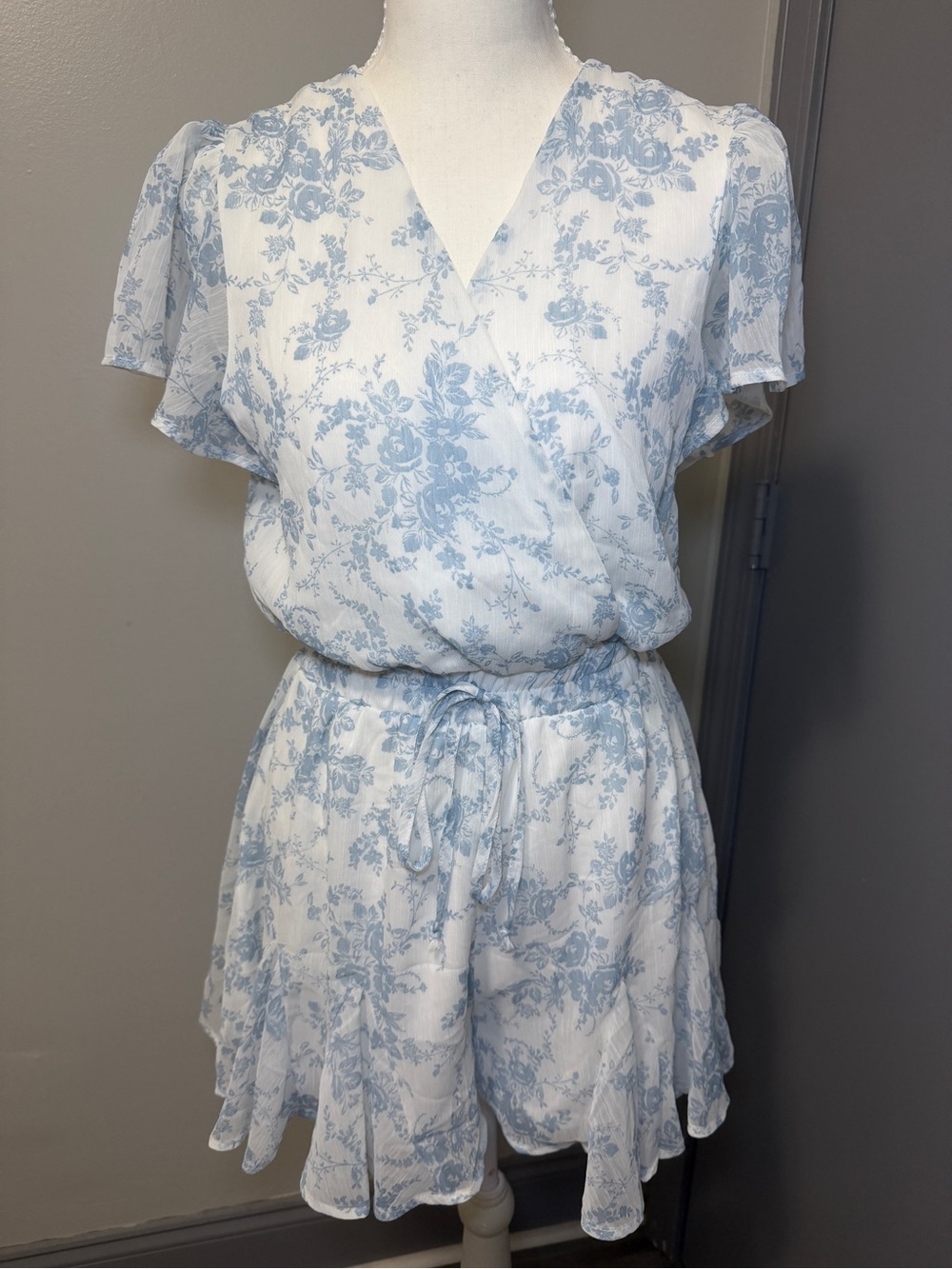 Francesca's Collections Blue Floral Jumpsuit